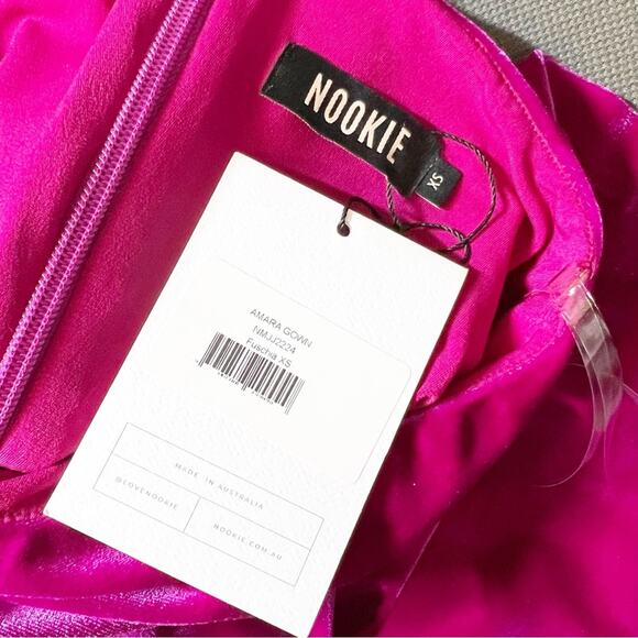 NWT Nookie Amara Gown XS Pink Velvet One Shoulder Ruched Formal Dress Split - Picture 7 of 8